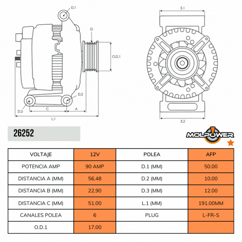 ALTERNADOR FORD FIESTA 1.6L ECOSPORT 1.6L FOCUS 1.6 12V 90AMP 6PK TIPO VALEO 23065N 40182