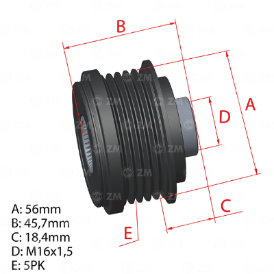 POLEA RUEDA LIBRE HYUNDAI I30 I20 IX35 KIA SPORTAGE SOUL RIO III CARENS IV 5PK X 16 252902A000 9601247 5763