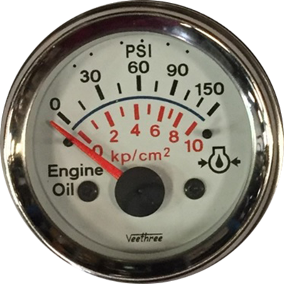 MARCADOR ACEITE ELECTRICO 150PSI 12V TABLERO BLANCO ARO CROMADO