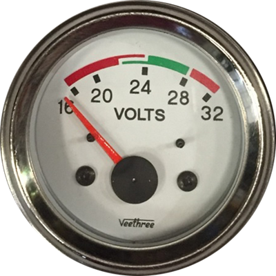 VOLTIMETRO 52MM 24V ESCALA 16-32 ESCALA COLOR TABLERO BLANCO ARO CROMADO