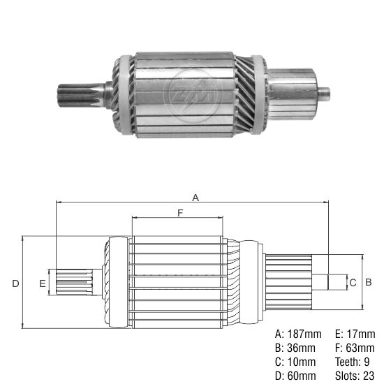 INDUCIDO DE ARRANQUE CASE CARGADOR KIA BESTA 12V 2.8KW