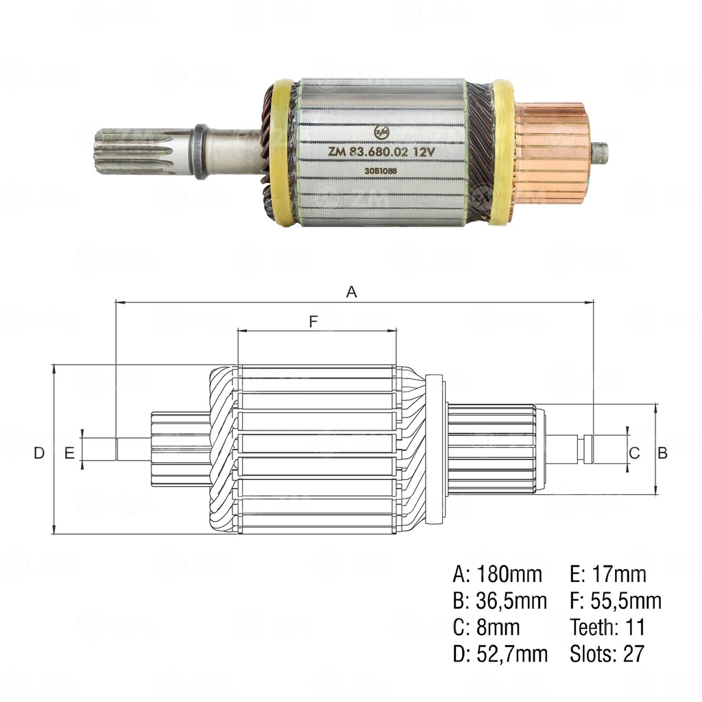 INDUCIDO ARRANQUE NISSAN MT3000 TD27 CHEVROLET NKR TIPO HITACHI RELACIONADO 2.3KW 12V 11ESTRIAS